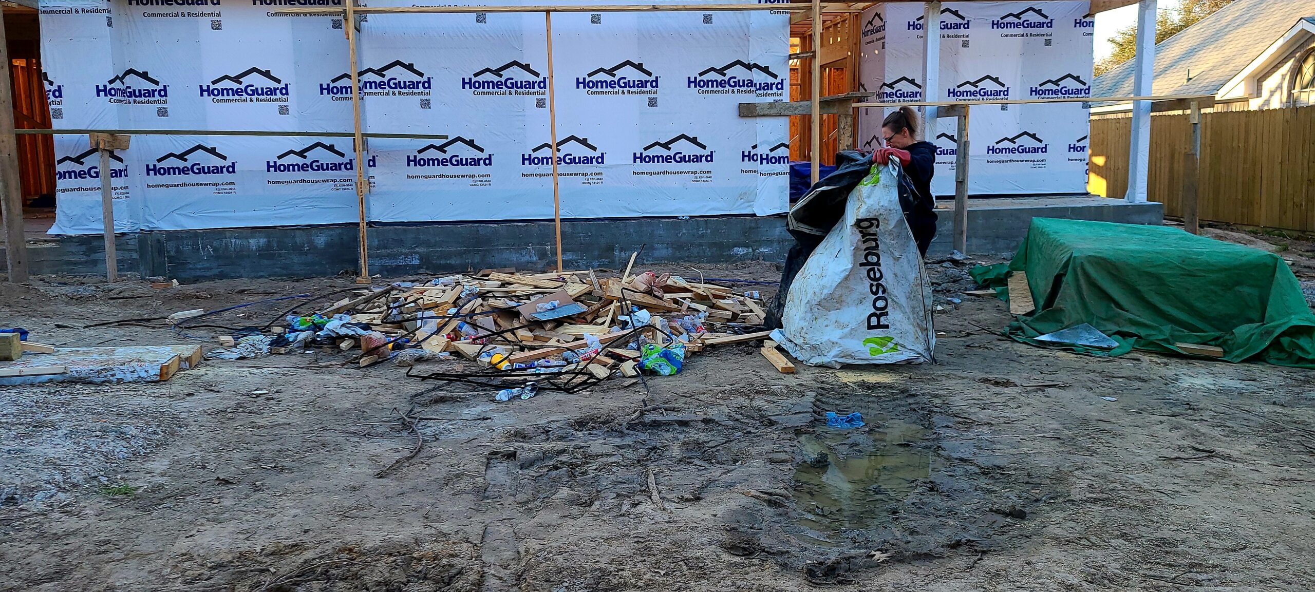 Cleaning up debris at a construction site